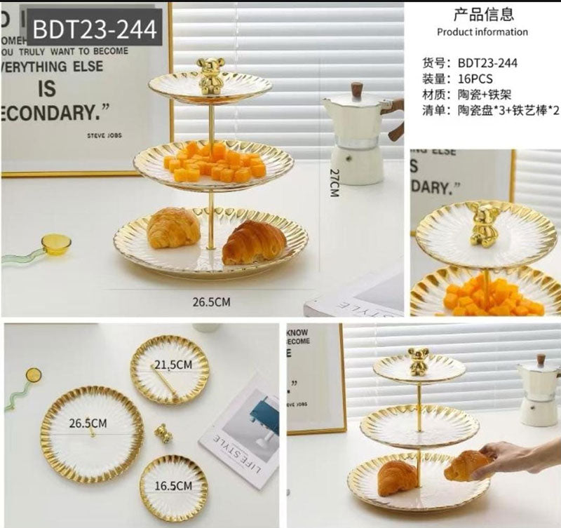 Elegant Multi Layer Cake Stand, Luxury Style 3 Layer Desert Tray, Multi Layer Snack Stand Elegant Multi Layer Cake Stand, Luxury Style 3 Layer Desert Tray, Multi Layer Snack Stand